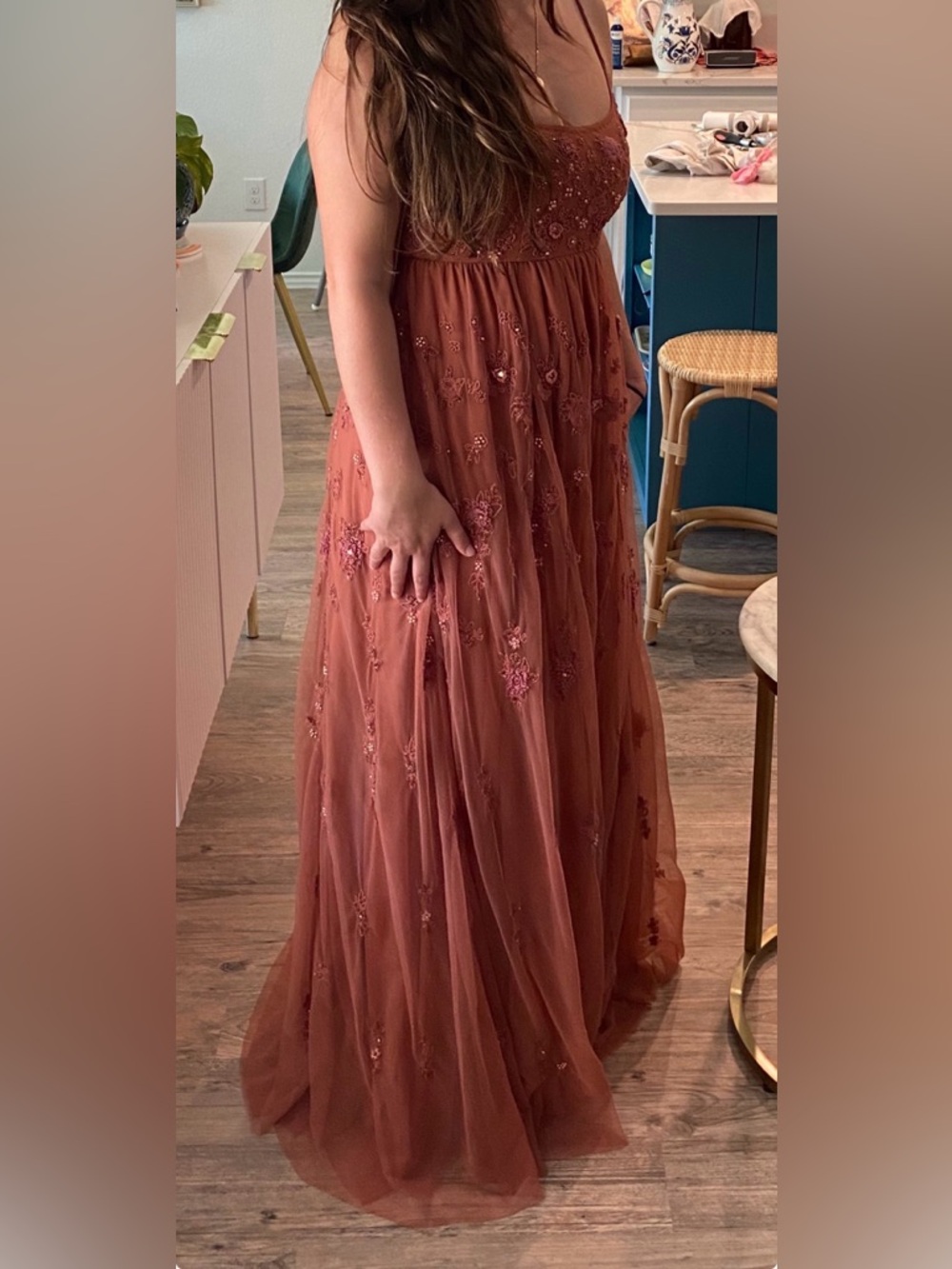 BHLDN Dusty Rose Girls' Embroidered Tulle Gown